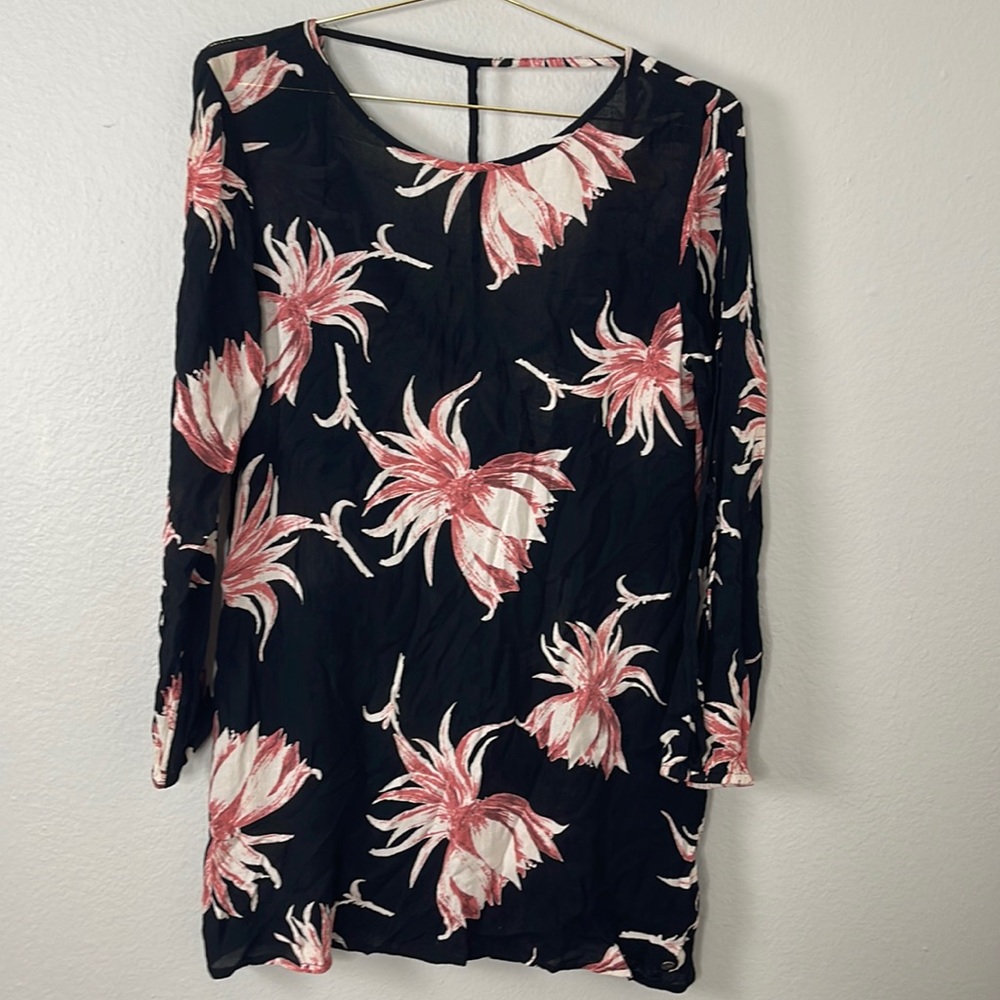 Roxy Black and Pink Floral Cover Up Dress